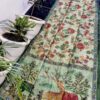 Sage Green Maheshwari Silk Saree with Handcrafted Madhubani Deer Print & Kantha Work