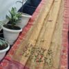 Handcrafted Golden Beige Kota Tissue Saree with Floral Kantha Embroidery & Elegant Zari Border
