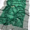 Emerald Forest Green Vichitra Silk Saree with Silver Floral Embroidery Border & Blouse Piece | Party Wear Collection