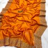 Saffron Orange Vichitra Silk Party Wear Saree with Silver Floral Embroidered Border & Blouse Piece