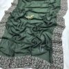 Midnight Olive Green Vichitra Silk Party Wear Saree with Silver Floral Embroidered Border & Blouse Piece