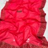 Radiant Hot Pink Vichitra Silk Party Wear Saree with Golden Floral Embroidered Border & Blouse Piece