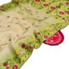 Pistachio Green Tussar Silk Saree with Handcrafted Ikkat Floral Work | Elegant Heritage Saree with Blouse Piece