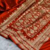 Handcrafted Royal Scarlet Red Banarasi Mashru Silk Saree with Gold Zari Weaving & Rich Pallu | Artisan-Crafted Katan-Inspired Saree