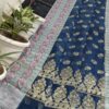 Handwoven Pure Kota Doria Saree in Midnight Blue with Floral Buti Weaving & Heritage Border