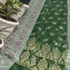 Handwoven Pure Kota Doria Saree in Emerald Green with Floral Buti Weaving & Traditional Heritage Pallu