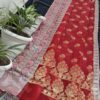 Handwoven Pure Kota Doria Saree in Vermilion Red with Golden Floral Buti & Traditional Heritage Weaving