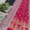 Handwoven Pure Kota Doria Saree in Rani Pink with Floral Zari Buti & Traditional Woven Border