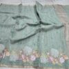 Handcrafted Sea Green Kota Doria Saree with Floral Appliqué & Lotus Embroidery Border – Elegant Boutique Saree