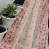 Handcrafted Pure Kota Doria Saree with Floral Hand Embroidery | Blush Peach Lightweight Ethnic Saree with Running Blouse Piece