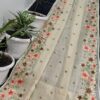 Handcrafted Pure Kota Doria Saree with Floral Hand Embroidery | Elegant Ivory Beige Lightweight Saree with Running Blouse Piece
