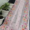 Handcrafted Pure Kota Doria Saree with Floral Hand Embroidery | Soft Baby Pink Lightweight Ethnic Saree with Running Blouse Piece