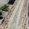 Handcrafted Pure Kota Doria Saree with Floral Hand Embroidery | Ivory White Lightweight Ethnic Saree with Running Blouse Piece