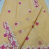 Handcrafted Mustard Yellow Kota Doria Saree with Pink Floral Hand Embroidery & Designer Cutwork Border | Lightweight Ethnic Saree with Running Blouse