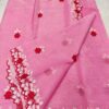 Handcrafted Baby Pink Kota Doria Saree with Red Floral Hand Embroidery & Designer Cutwork Border | Lightweight Ethnic Saree with Running Blouse