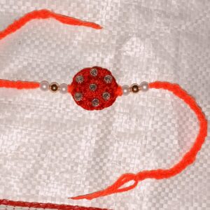 Handmade Crimson Red Crochet Rakhi with Pearl & Crystal Stone Work | Eco-Friendly Plant Fiber Raksha Bandhan Rakhi | Free Size