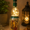 Handcrafted Lord Ganesha Mirror Work Bottle Lamp – Upcycled Glass Ganesha Art with Decorative LED Lights