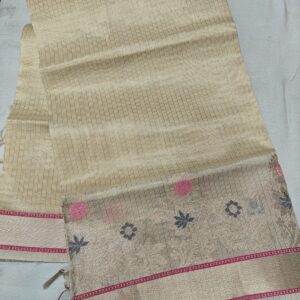 Handwoven Ivory Gold Kota Tissue Saree with Floral Zari Border Premium Handloom Festive Saree | Running Blouse | Free Size
