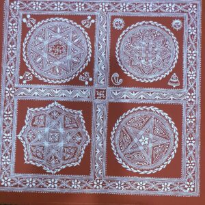 Hand-Painted Aipan Art Chowki Collection on Geru Canvas | Lakshmi, Pooja, Saraswati & Ashtadal Sacred Designs | 1.5 x 1.5 Ft Traditional Uttarakhand Wall Art