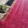 Rani Pink Hand Embroidered Kota Doria Saree with Floral Border