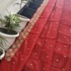 Ruby Red Hand Embroidered Kota Doria Saree with Floral Border