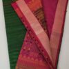 Pure 100% Handloom Raw Silk Saree – Magenta Pink & Bottle Green with Traditional Woven Design