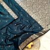 Premium Midnight Blue Muga Banarasi Saree with All-Over Floral Handwork & Intricate Weaving