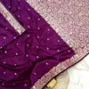 Premium Deep Plum Muga Banarasi Saree with Intricate Floral Handwork & All-Over Weaving