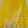 Pure Kota Doria Mustard Yellow Saree with Silver Zari Handwoven Motifs & Border
