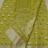 Pure Kota Doria Lime Green Saree with Silver Zari Handwoven Motifs & Border
