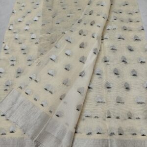 Pure Kota Doria Light Yellow Saree with Silver Zari Handwoven Motifs & Border