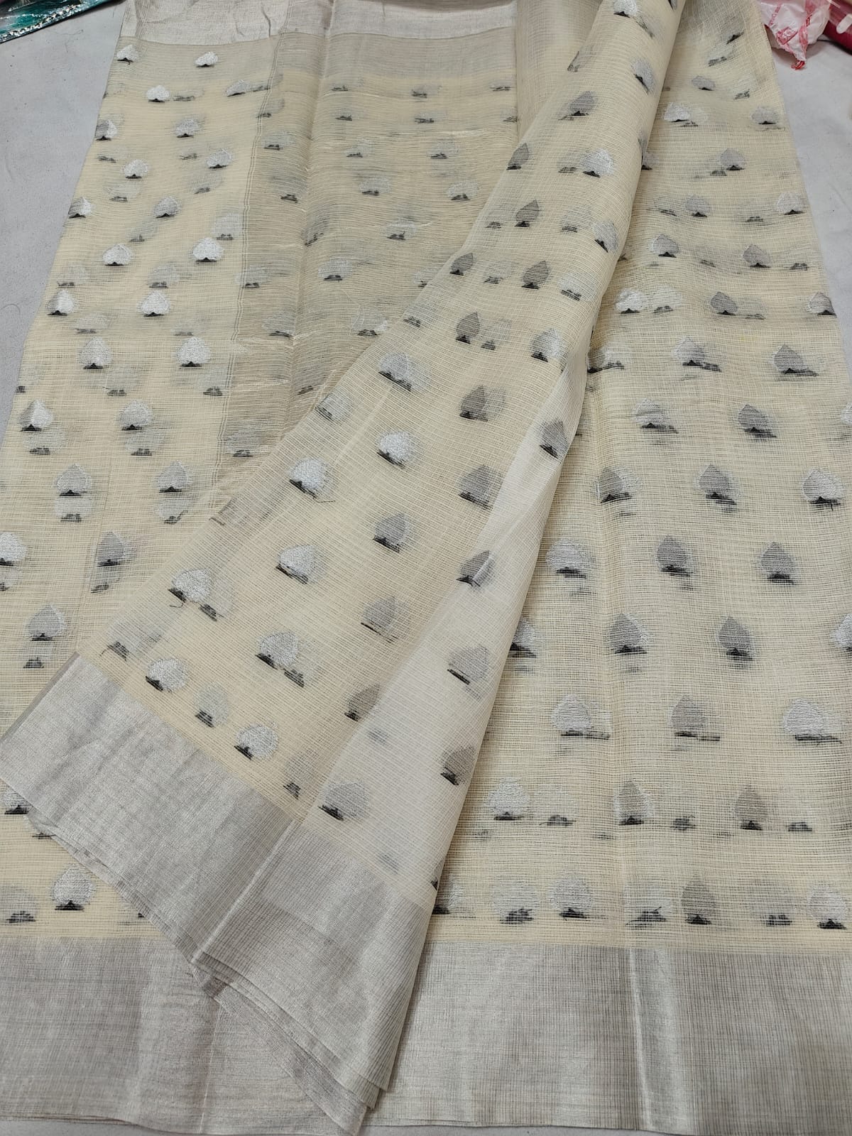 Pure Kota Doria Light Yellow Saree with Silver Zari Handwoven Motifs & Border