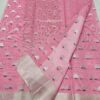 Pure Kota Doria Pink Saree with Silver Zari Handwoven Motifs & Border
