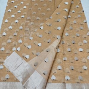 Pure Kota Doria Beige Saree with Silver Zari Handwoven Motifs & Border