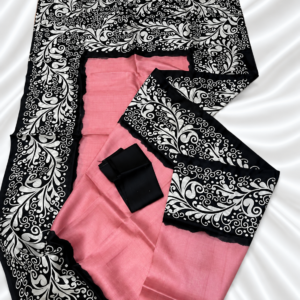 Pink & Black 3-Ply Pure Silk Handcrafted Saree with Artistic Floral Pallu & Silk Mark